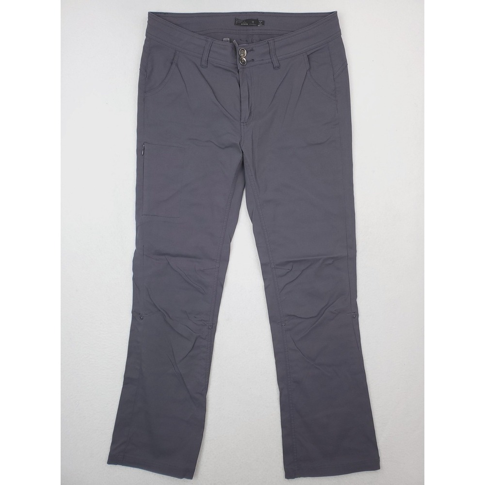 PrAna Pant Womens 12 Gray Bootcut Hiking Stretch Adjustable Waist Outdoor Travel